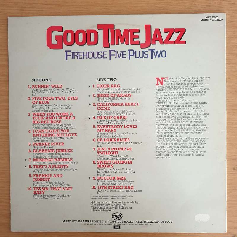 Firehouse Five Plus Two  Good Time Jazz   Vinyl LP Record  (VG+)