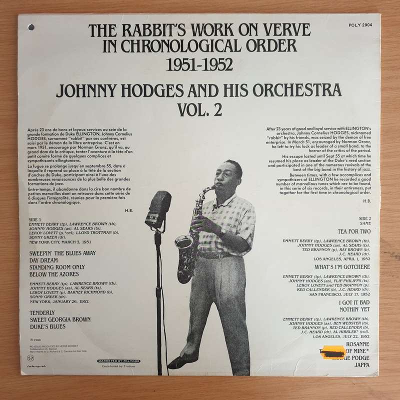 Johnny Hodges And His Orchestra  The Rabbit's Work On Verve - Vol. 2  Vinyl LP Record (VG)