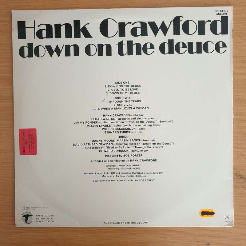 Hank Crawford - Down On The Deuce  Vinyl LP Record  (VG+)
