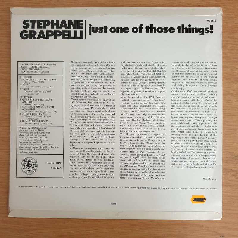 Stéphane Grappelli -  Just One Of Those Things  Live at the Montreux Jazz Festival Vinyl L...