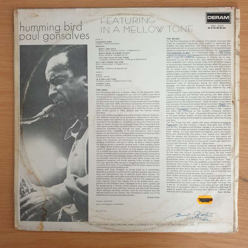Paul Gonsalves  Humming Bird   Vinyl LP Record  (VG+)