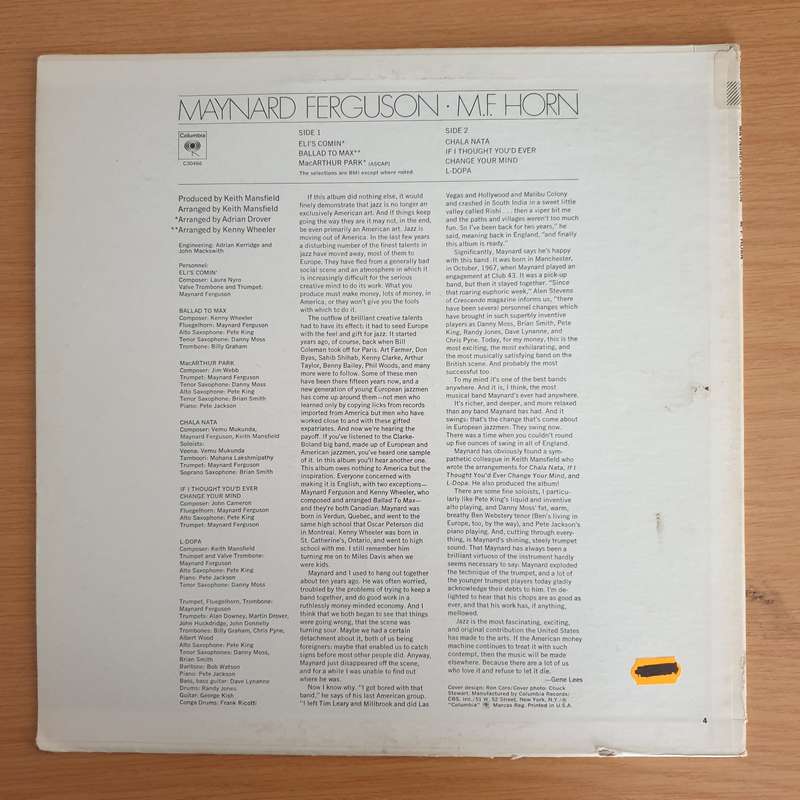 Maynard Ferguson  M.F. Horn  Vinyl LP Record  (VG+)
