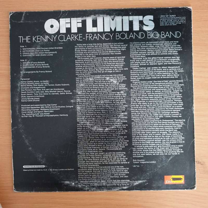 The Kenny Clarke - Francy Boland Big Band  Off Limits  Vinyl LP Record  (VG+)