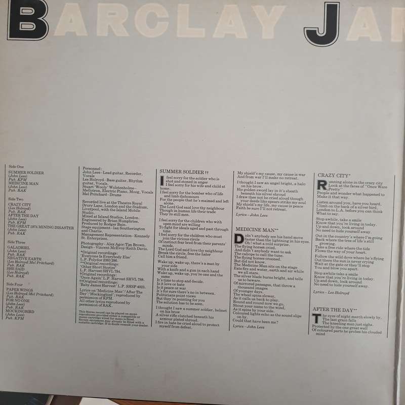 Barclay James Harvest  Live  Vinyl LP Record  (VG+)