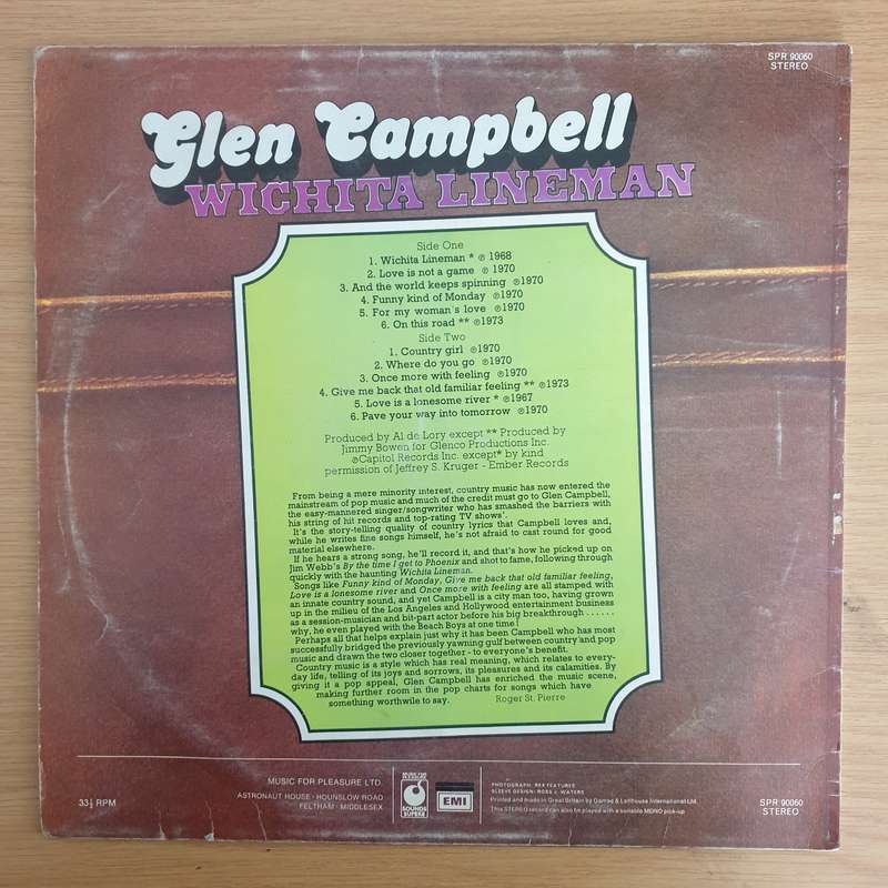 Glen Campbell  Wichita Lineman  - Vinyl LP Record  (VG-)
