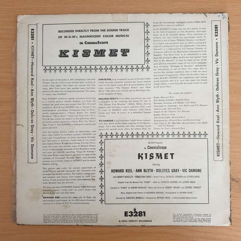 Kismet - Direct Soundtrack Recording - Vinyl LP Record (VG+)