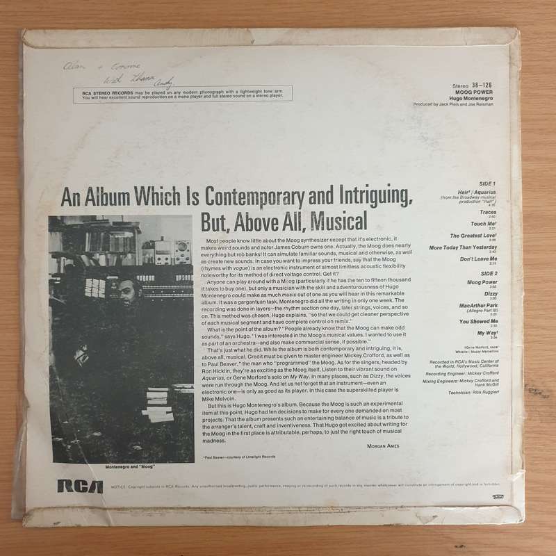 Hugo Montenegro  Moog Power - Vinyl LP Record (VG+)