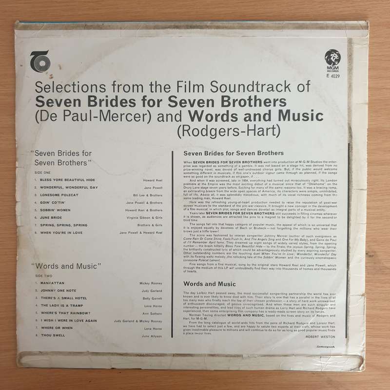 Seven Brothers And Words And Music - Selections From The Film Soundtracks - Vinyl LP Record  (VG)