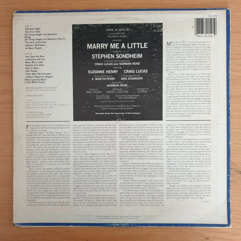 Marry Me A Little (Original Cast Recording)  - Stephen Sondheim  Vinyl LP Record (VG+)