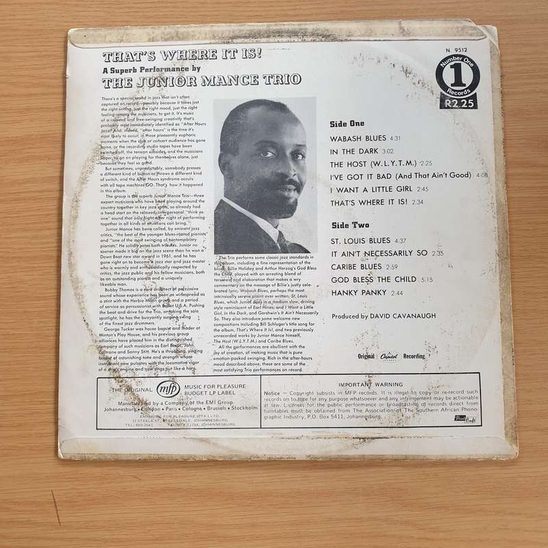 The Junior Mance Trio  That's Where It Is! - Vinyl LP Record  (VG)