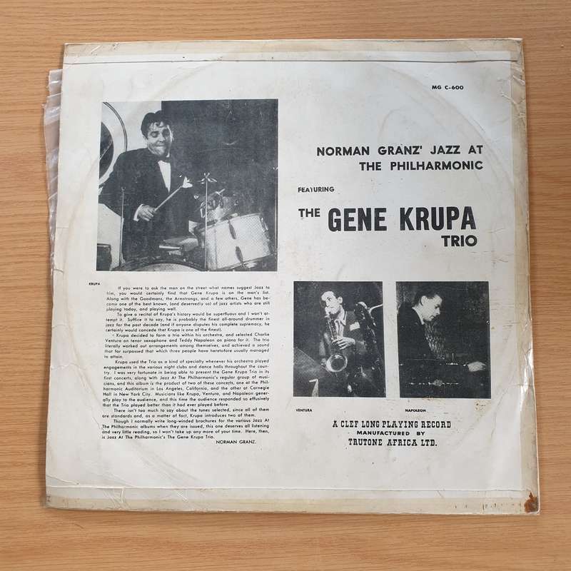 The Gene Krupa Trio  Norman Granz' Jazz At The Philharmonic  - Vinyl LP Record  (G+)