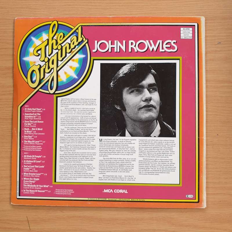 John Rowles  The Original John Rowles - Vinyl LP Record (VG+)
