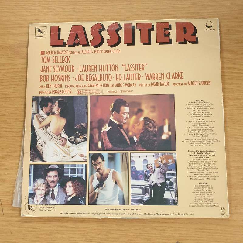 Lassiter (Original Motion Picture Soundtrack)  Ken Thorne  Vinyl LP Record (VG+)