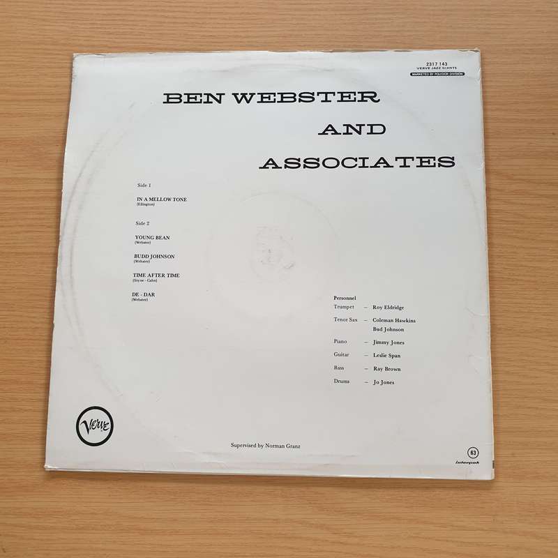 Ben Webster  Ben Webster And Associates   Vinyl LP Record (VG+)