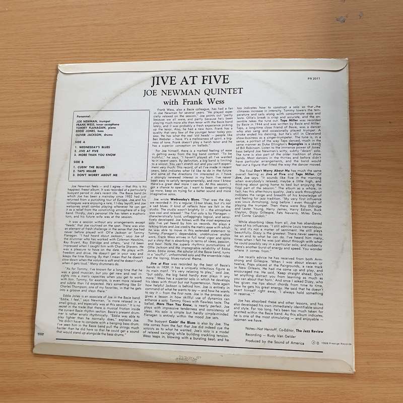 The Joe Newman Quintet Featuring Frank Wess  Jive At Five   Vinyl LP Record (VG+)