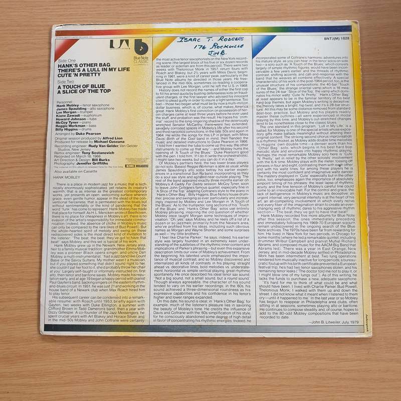 Hank Mobley  A Slice Of The Top   Vinyl LP Record (VG+)