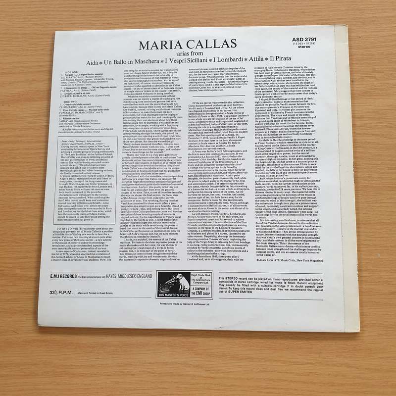Maria Callas  Arias From Aida   Vinyl LP Record (VG+)