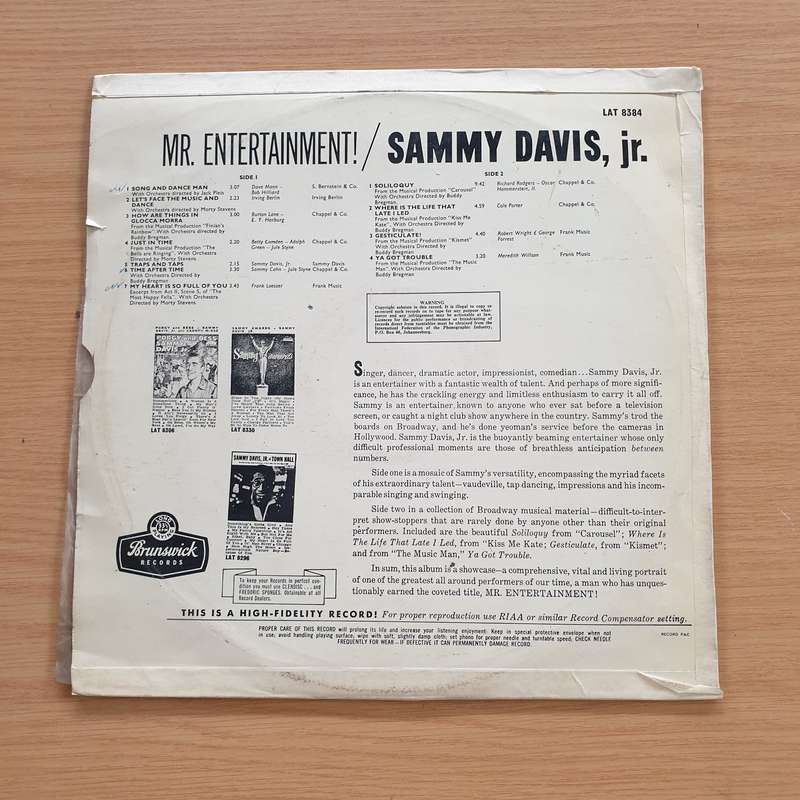 Sammy Davis, Jr.  Mr. Entertainment   Vinyl LP Record (VG+)