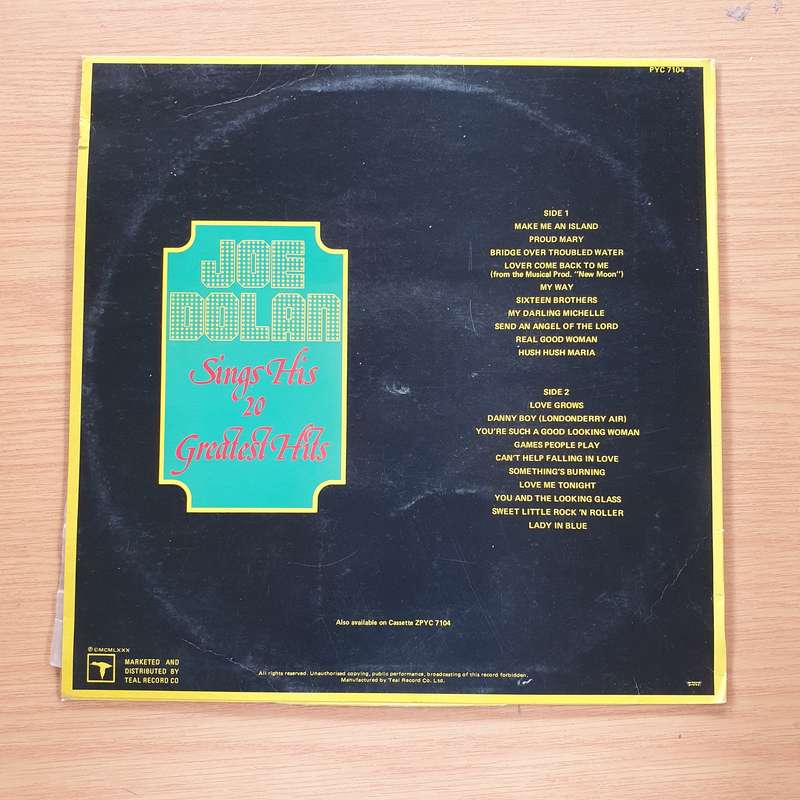 Joe Dolan  Joe Dolan Sings His 20 Greatest Hits  Vinyl LP Record (VG+)