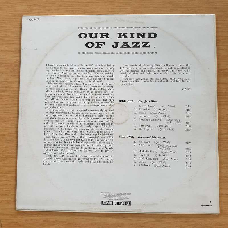 Zacks Nkosi  Our Kind Of Jazz - Vinyl LP Record  (VG+)