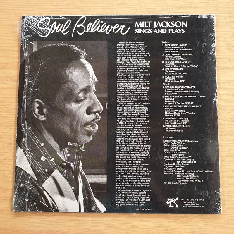 Milt Jackson  Soul Believer Milt Jackson Sings And Plays - Vinyl LP Record  (VG+)