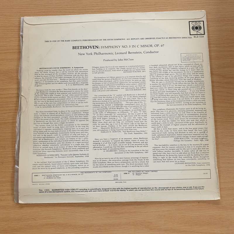 Beethoven - Bernstein - New York Philharmonic  Fifth Symphony - Vinyl LP Record  (VG+)