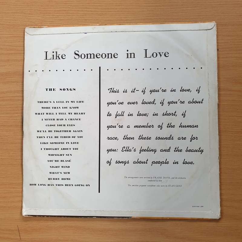 Ella Fitzgerald, Frank DeVol And His Orchestra  Like Someone In Love -  Vinyl LP Record  (VG)