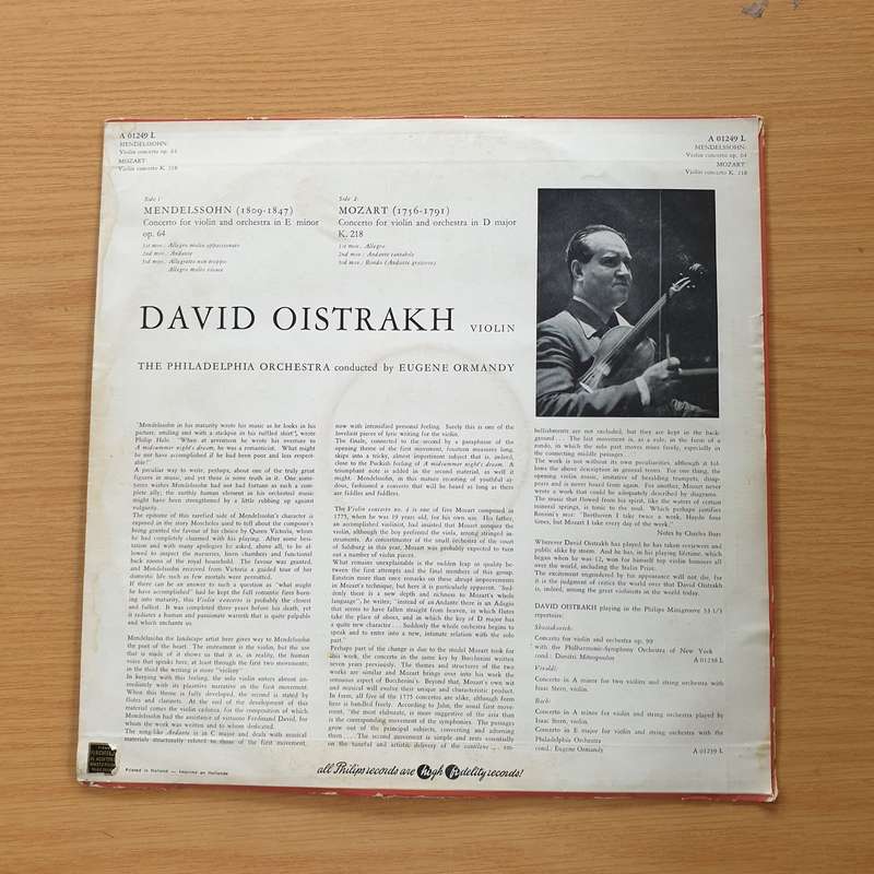 David Oistrakh - The Philadelphia Orchestra, Eugene Ormandy - Mendelssohn/ Mozart  Violin -  V...