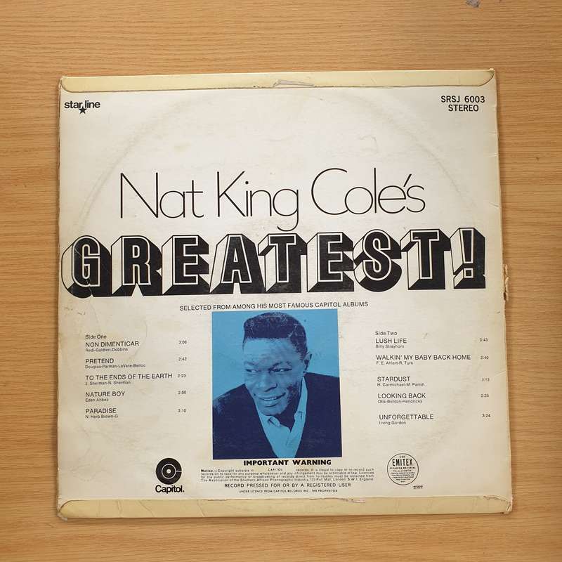 Nat King Cole's Greatest  - Vinyl LP Record  (VG+)