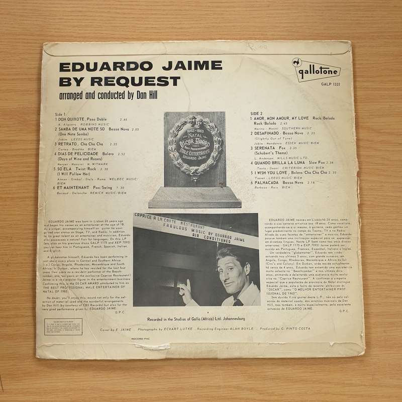 Eduardo Jaime  By Request - Arranged And Conducted By Dan Hill  - Vinyl LP Record  (G+)