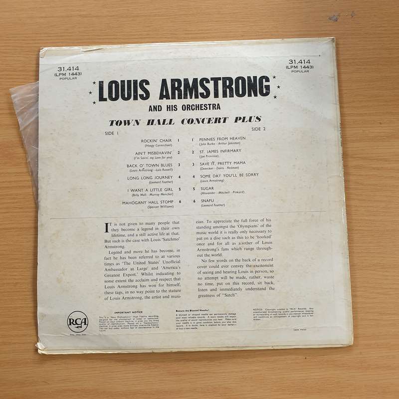 Louis Armstrong  Louis Armstrong's Town Hall Concert - Vinyl LP Record  (VG)