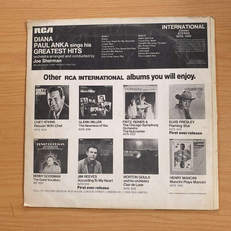 Paul Anka  Diana - Sings his Greatest Hits - Vinyl LP Record  (G+)