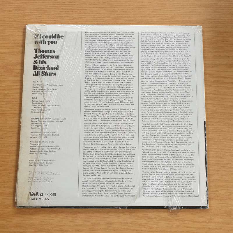 Thomas Jefferson & His Dixieland All Stars  "If I Could Be With You" - Vinyl LP Record  (VG+)