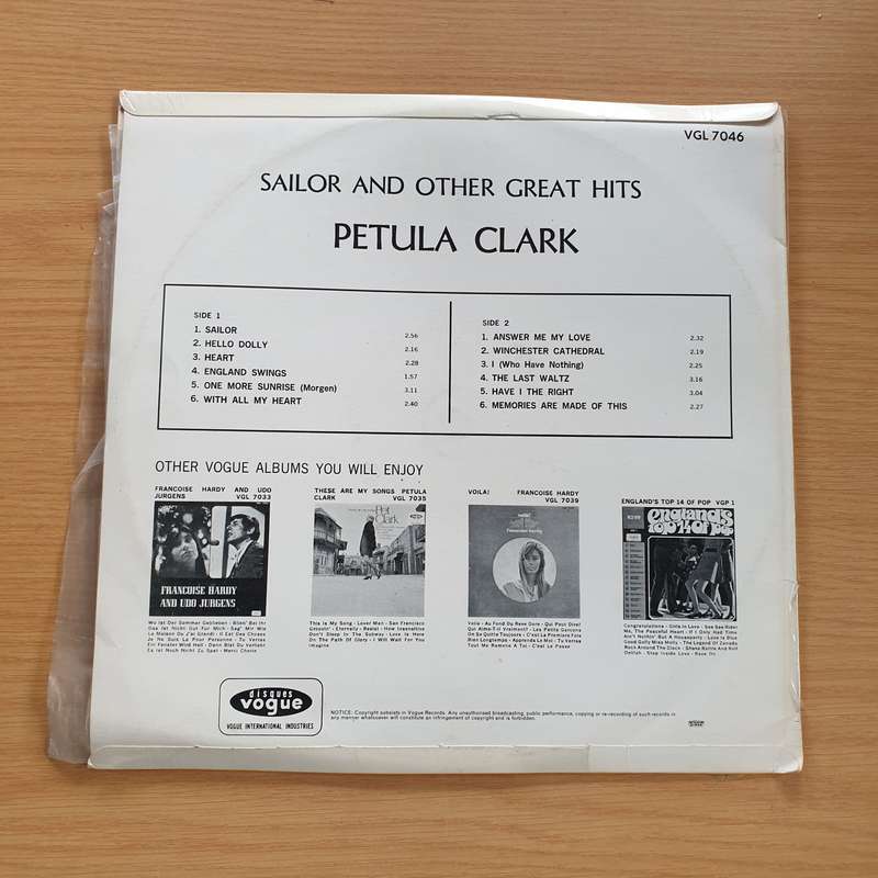 Petula Clark - Sailor and Other Great Hits  - Vinyl LP Record (VG+)