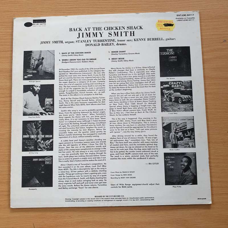 The Incredible Jimmy Smith  Back At The Chicken Shack  Vinyl LP Record (VG+)