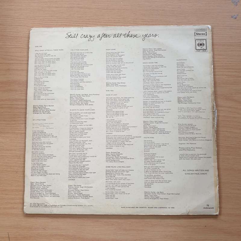 Paul Simon - Still Crazy After All These Years  - Vinyl LP Record (VG)