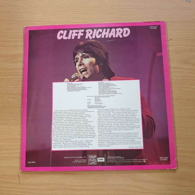 Cliff Richard - Live - 18 Great Songs - Vinyl LP Record (VG+)