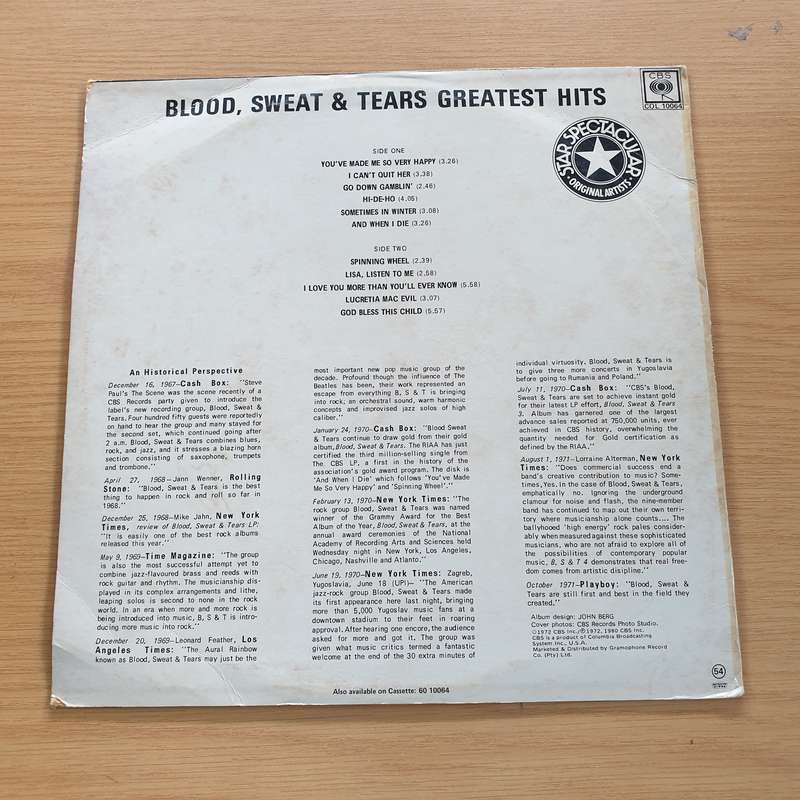 Blood, Sweat & Tears Greatest Hits (STAR) - Vinyl LP Record (VG+)