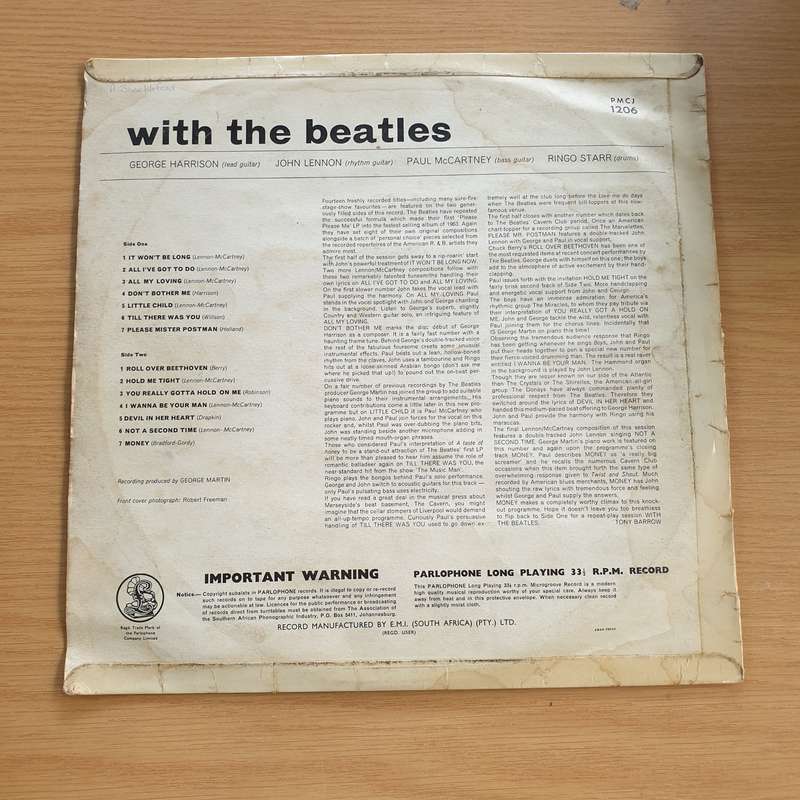The Beatles  With The Beatles (SA) (Mono) - Vinyl LP Record  (VG)