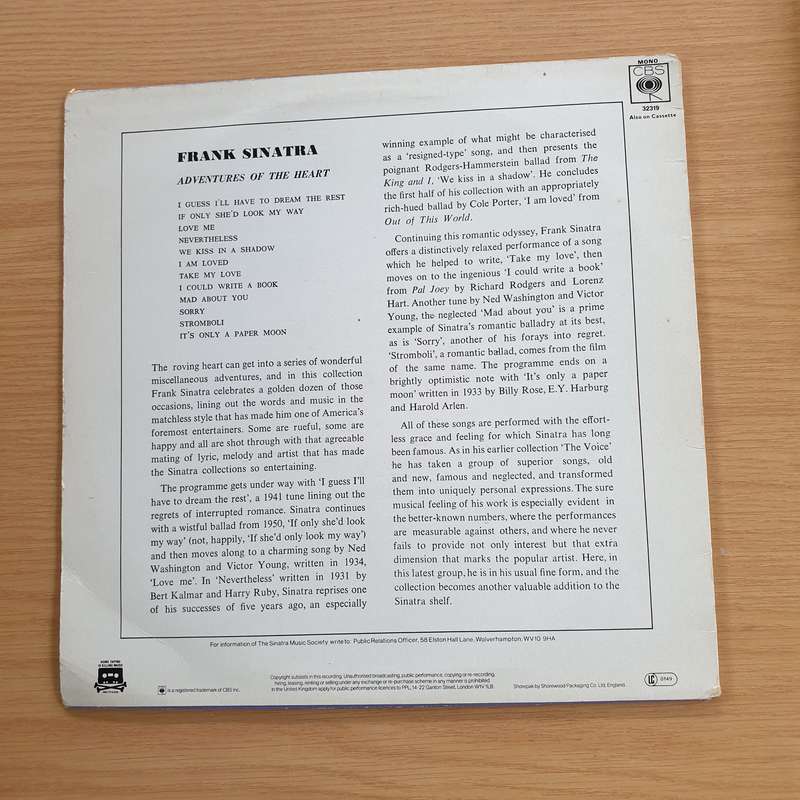 Frank Sinatra  Adventures Of The Heart  - Vinyl LP Record (VG+)