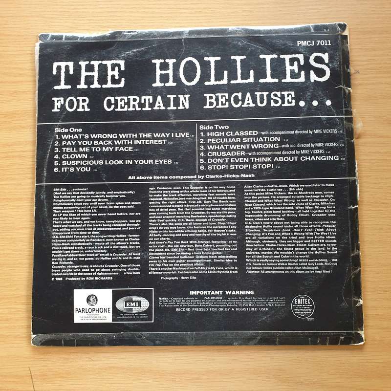 The Hollies  For Certain Because... - Vinyl LP Record  (VG-)