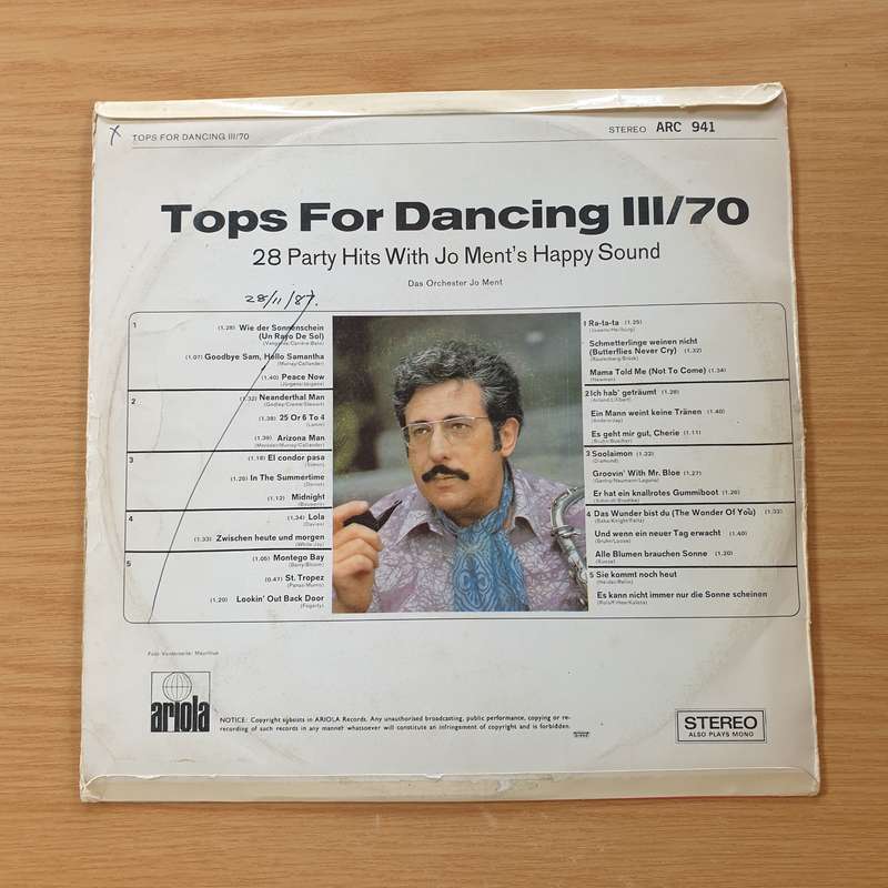 Jo Ment's Happy Sound  Tops For Dancing 3/70  Vinyl LP Record (VG+)