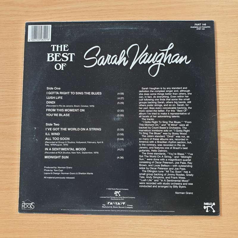 Sarah Vaughan  The Best Of Sarah Vaughan  Vinyl LP Record (VG+)