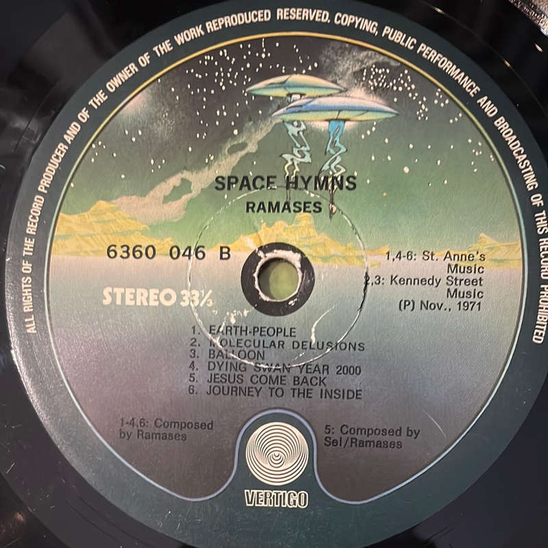Ramases  Space Hymns. - Vinyl LP Record - Very-Good Quality (VG)