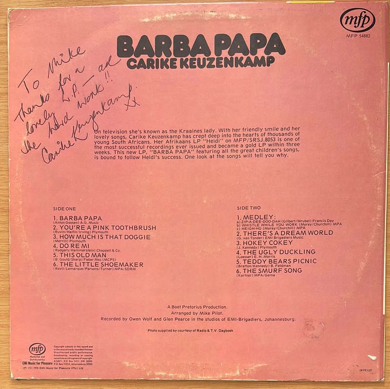 Carike Keuzenkamp - Barba Papa - Personal Autograph to Mike Pilot (album arranger) - Vinyl LP Rec...