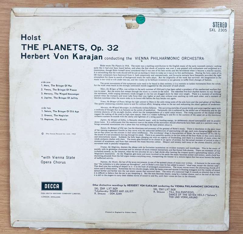 Holst - Herbert von Karajan, Vienna Philharmonic  The Planets (Rare - Original UK)- Vinyl LP R...