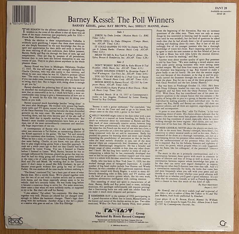 The Poll Winners - Barney Kessel, Shelly Manne ...  Vinyl LP Record- Very-Good+ Quality (VG+)