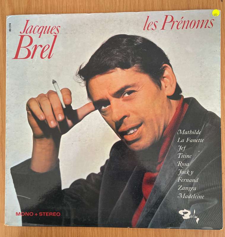 Jacques Brel - Les Prenoms (France)   Vinyl LP Record - Very-Good Quality (VG)  (verry)