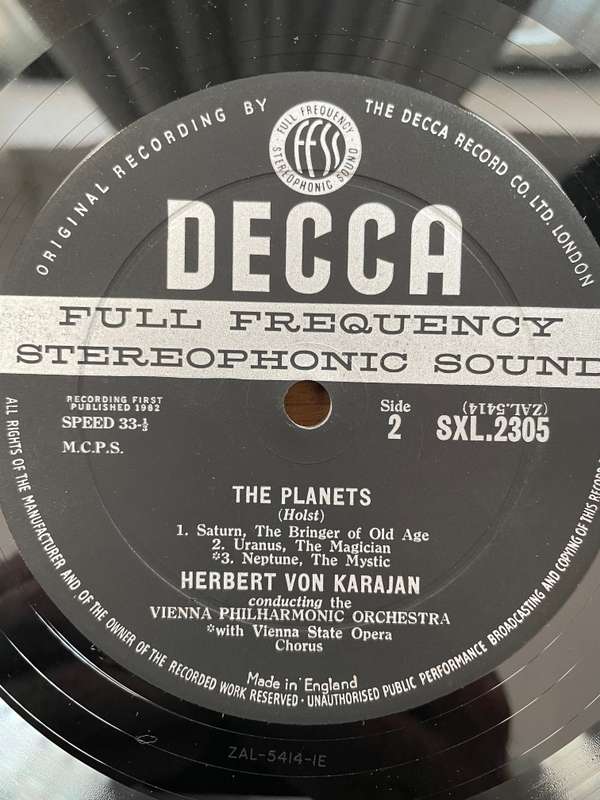 Holst - Herbert von Karajan, Vienna Philharmonic  The Planets (Rare - Original UK)- Vinyl LP R...