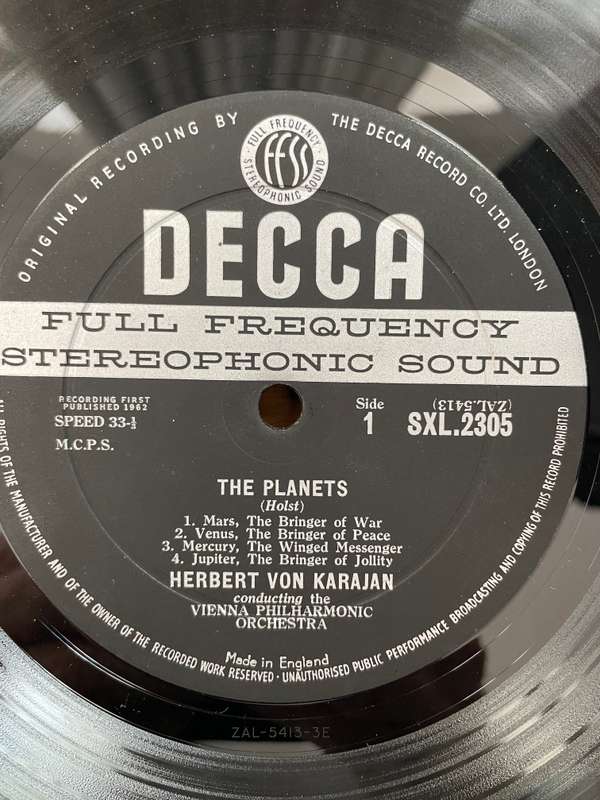 Holst - Herbert von Karajan, Vienna Philharmonic  The Planets (Rare - Original UK)- Vinyl LP R...
